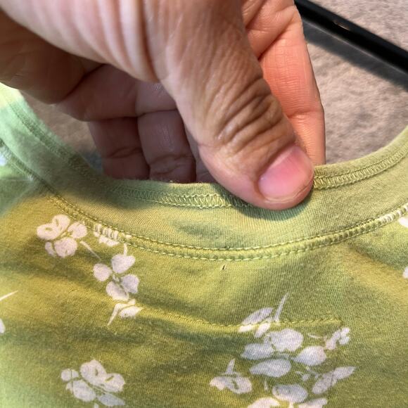 Y2K‎ Hollister Baby Tee Green Floral Button-Up Cap Sleeve Top Size Small - Picture 6 of 6